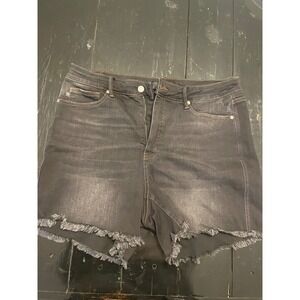 Judy Blue Los Angeles Black Distressed Frayed Hem Denim Shorts 1XL